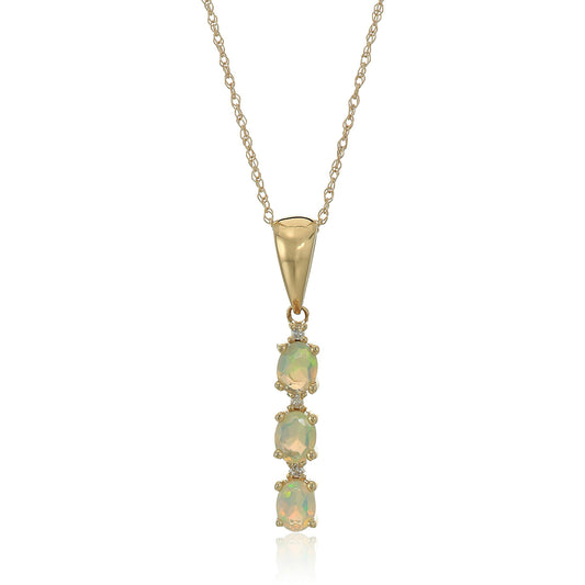 10k Yellow Gold Ethiopian Opal & Diamond 3-Stone Pendant Necklace, 18" - White - Pinctore
