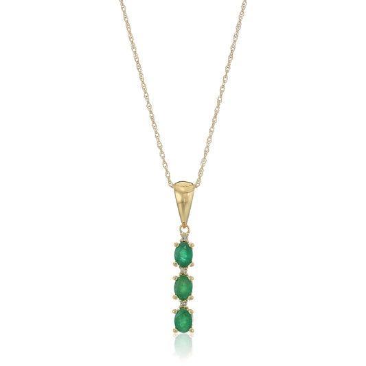 10k Yellow Gold Genuine Emerald And Diamond 3-Stone Pendant Necklace, 18" - pinctore