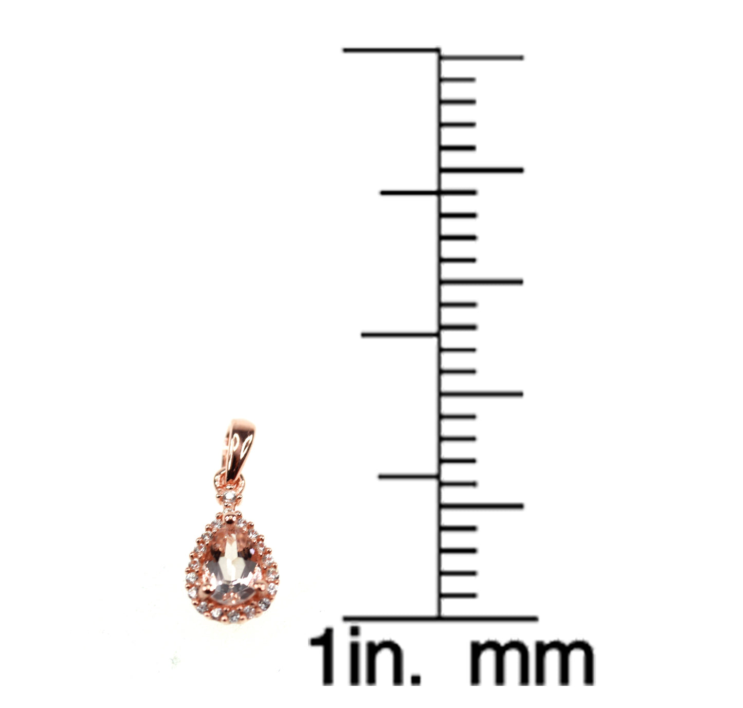 10k Rose Gold Morganite and Created White Sapphire Pear Halo Pendant Necklace - Pinctore