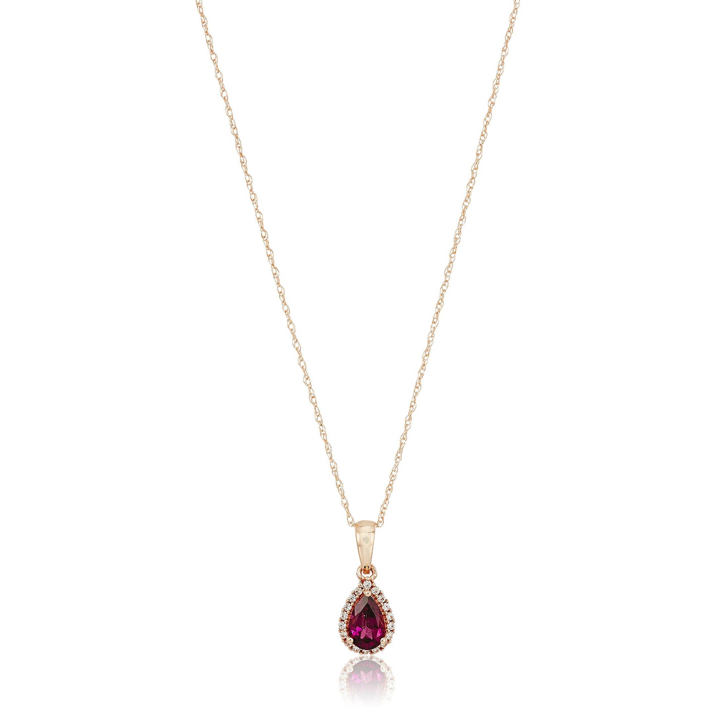 10k Rose Gold Rhodolite and Created White Sapphire Pear Halo Pendant Necklace, 18" - pinctore