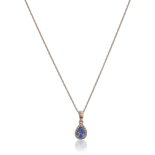 10k Rose Gold Tanzanite & Created White SapphirePendant Necklace, 18" - Pinctore