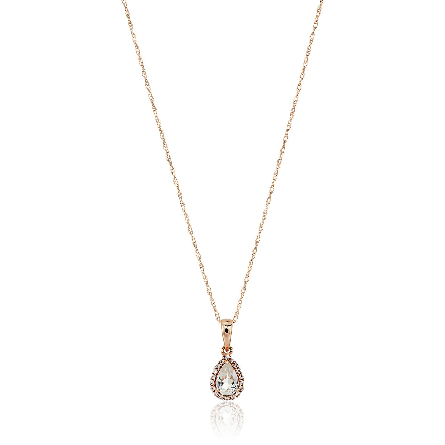 10k Rose Gold White TPZ & Created White Sapphire Pendant Necklace 18" - Pinctore