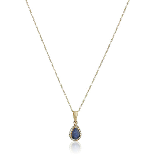 10k Yellow Gold Blue Sapphire & Created White Sapphire Pendant, 18" - Pinctore