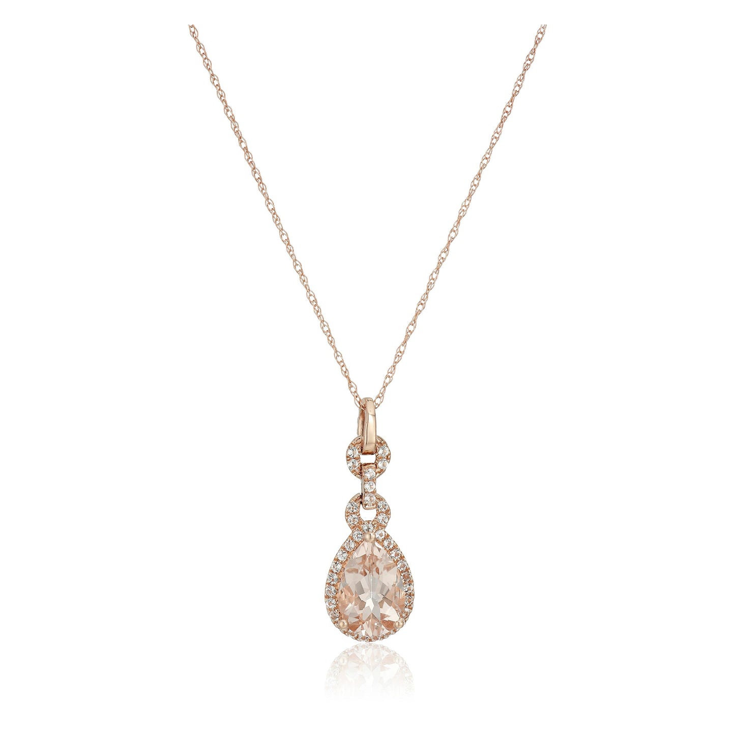 10k Rose Gold Morganite Pear-shape Pendant Necklace, 18" - Pink - Pinctore