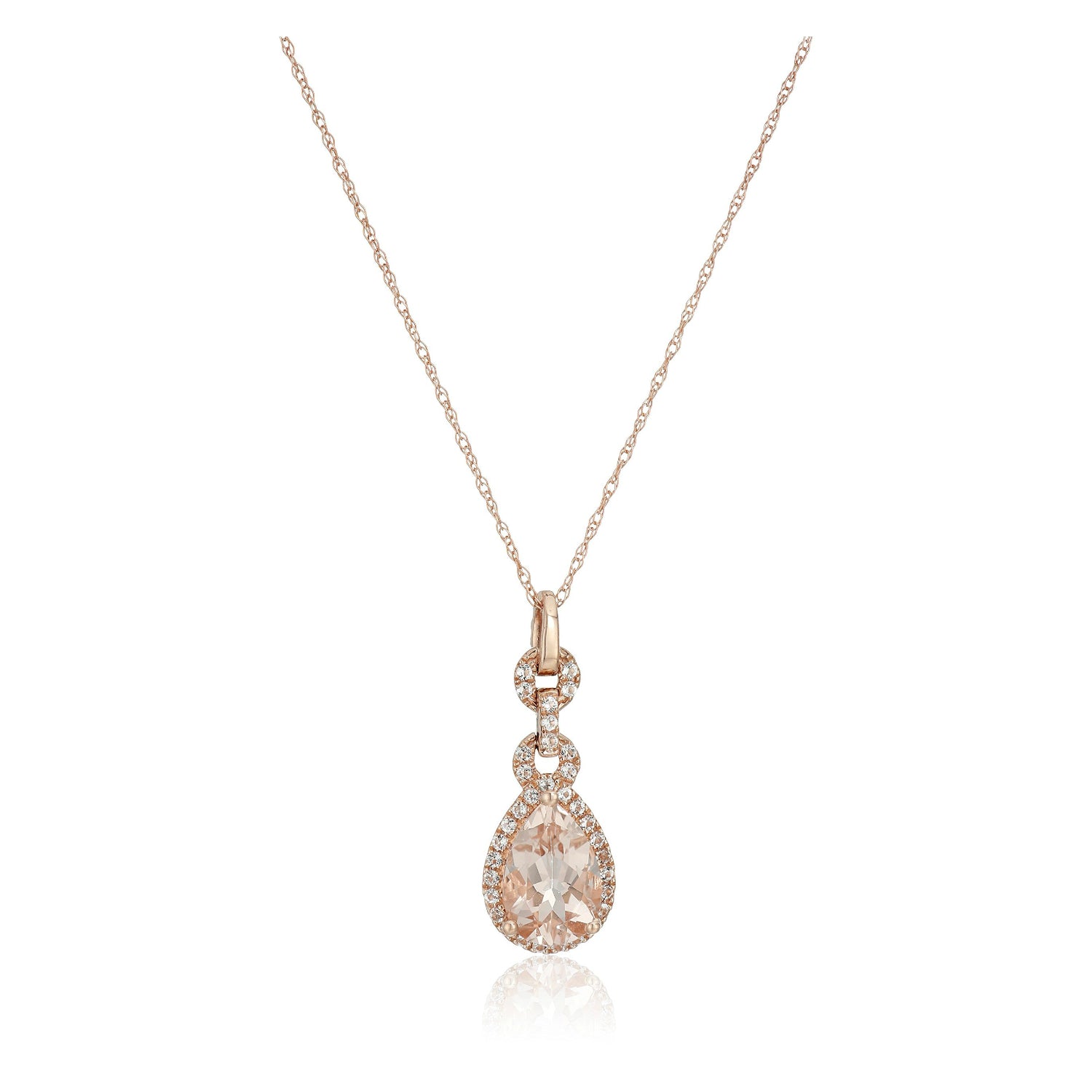 10k Rose Gold Morganite Pear-shape Pendant Necklace, 18" - Pink - Pinctore