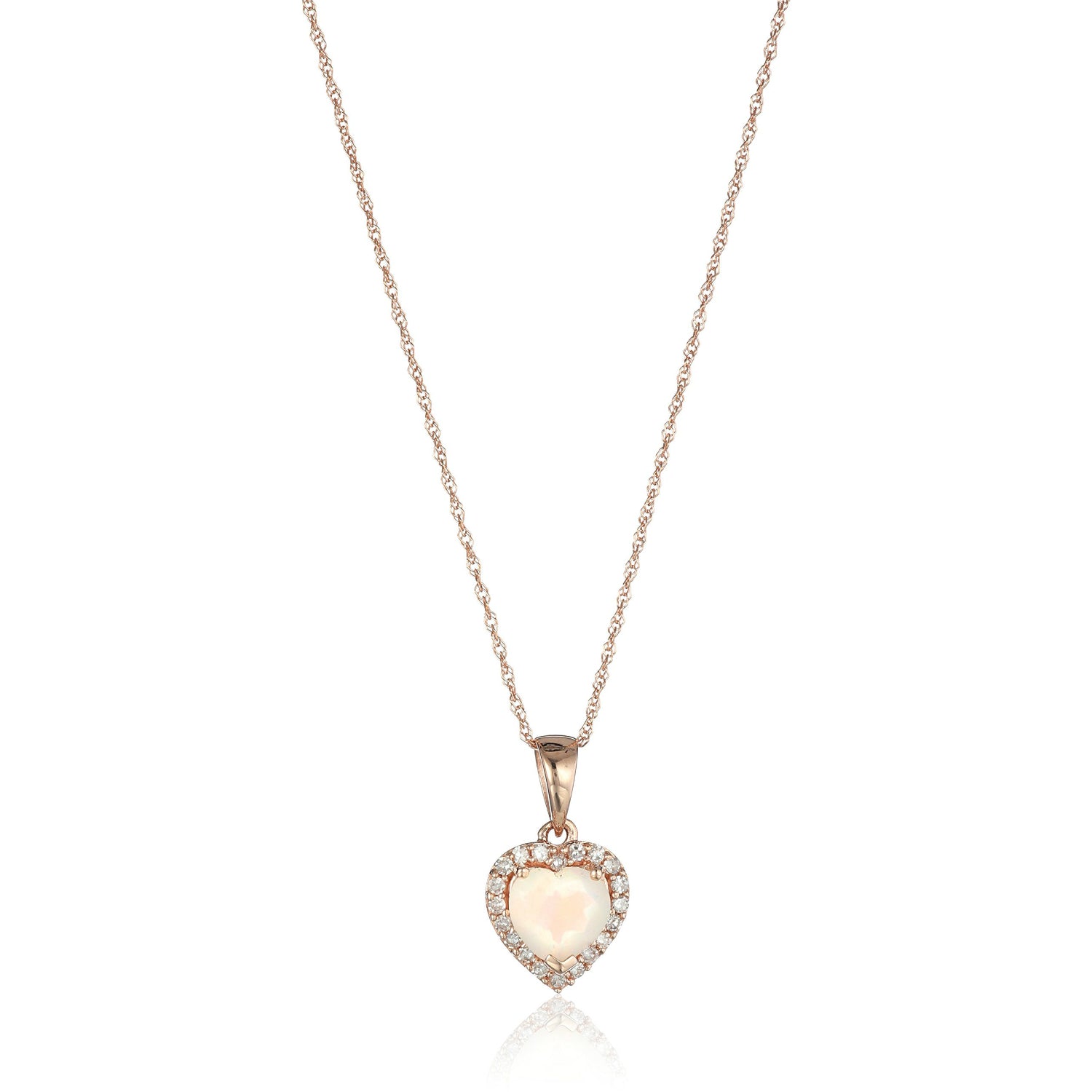 10k Rose Gold Ethiopian Opal Heart and Diamond Pendant Necklace, 18" - Pinctore