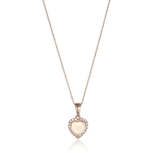 10k Rose Gold Ethiopian Opal Heart and Diamond Pendant Necklace, 18" - Pinctore