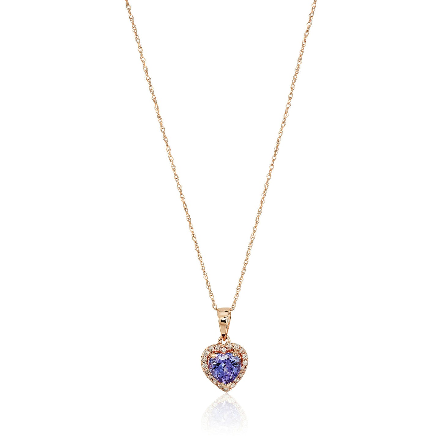 10k Rose Gold Tanzanite Heart and Diamond Pendant Necklace, (1/10 cttw H-I Color, I1-I2 Clarity), 18" - pinctore