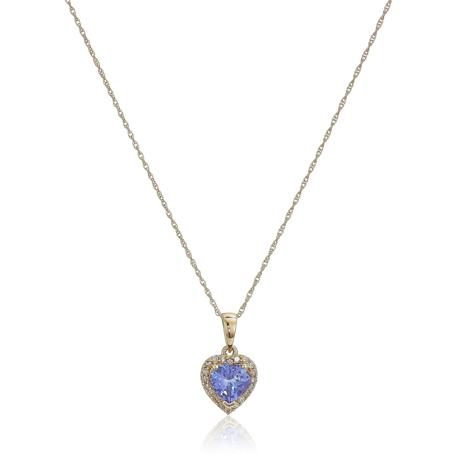 10k Yellow Gold Tanzanite Heart and Diamond Pendant Necklace, 18" - pinctore