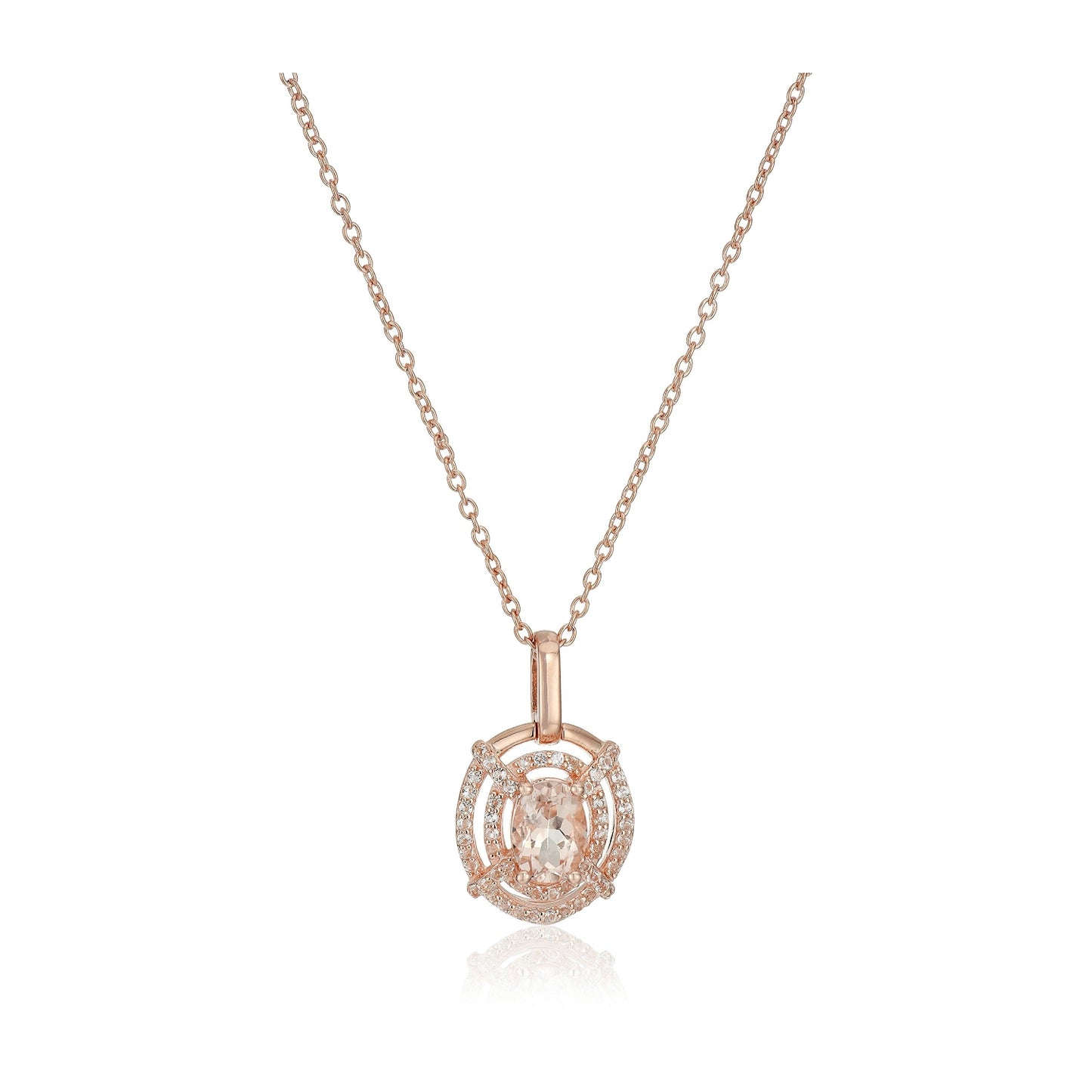 Pinctore Rose Gold-Plated Silver Morganite Oval Pendant Necklace, 18" - pinctore