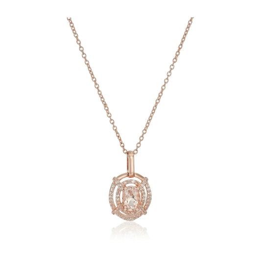 Pinctore Rose Gold-Plated Silver Morganite Oval Pendant Necklace, 18" - pinctore