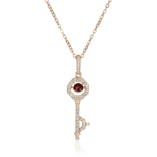 Rose Gold-plated Silver Pink Tourmaline Key Pendant Necklace, 18" - Pinctore