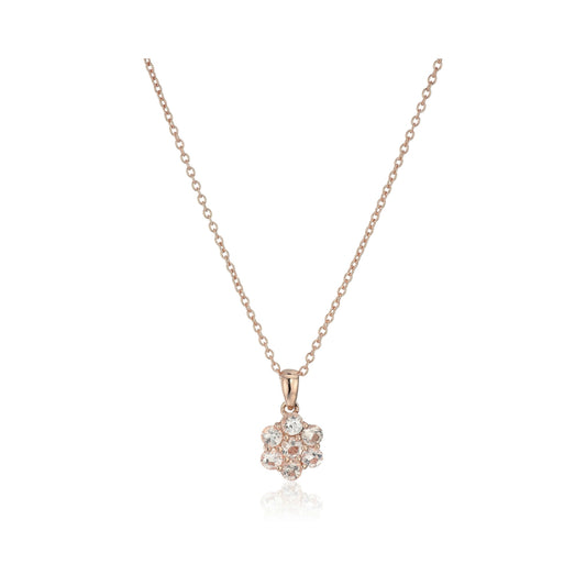 Rose Gold Plated Silver Morganite Flower Pendant Necklace 18" - Pinctore