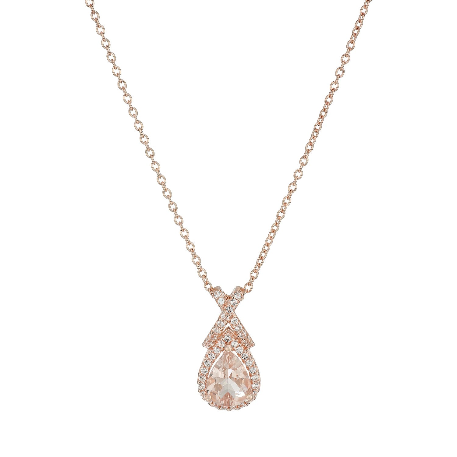 Rose Gold-plated Silver Morganite & White Topaz Pendant Necklace, 18" - peach - Pinctore