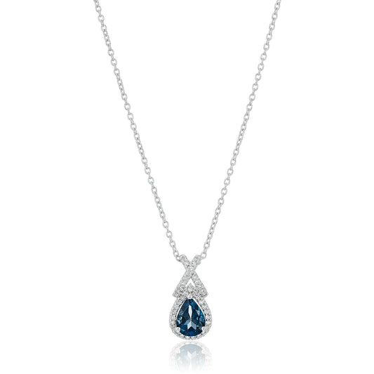 Sterling Silver London Blue Topaz and White Topaz Pendant Necklace, 18" - Pinctore