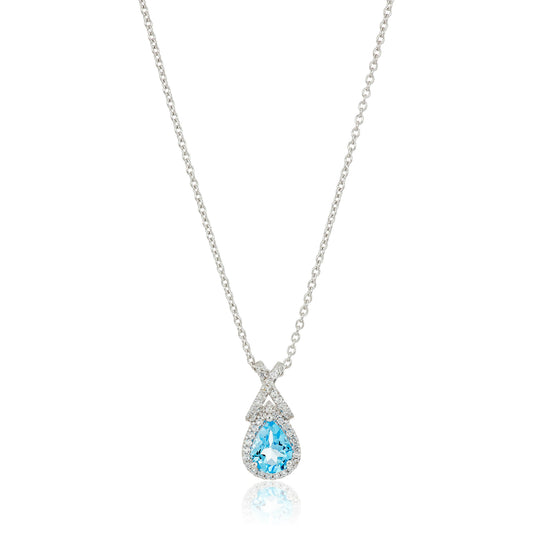 Sterling Silver Swiss Blue Topaz & White Topaz Pendant Necklace, 18" - Pinctore