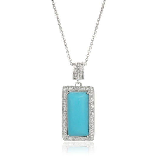 925 Sterling Silver Sonora Beauty Turquoise, Created White Sapphire Pendant - Pinctore