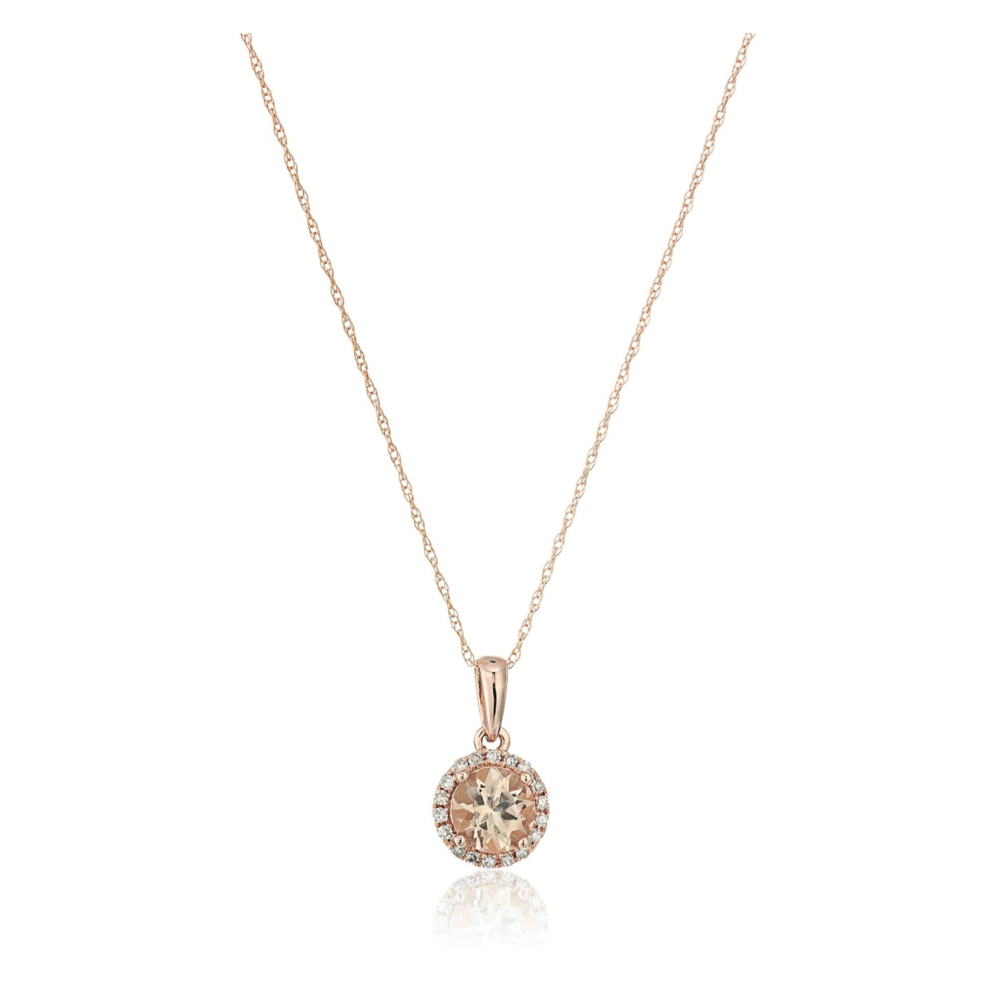 10k Rose Gold Morganite And Diamond Classic Princess Di Halo Pendant Necklace (1/10cttw, H-I Color, I1-I2 Clarity), 18" - pinctore