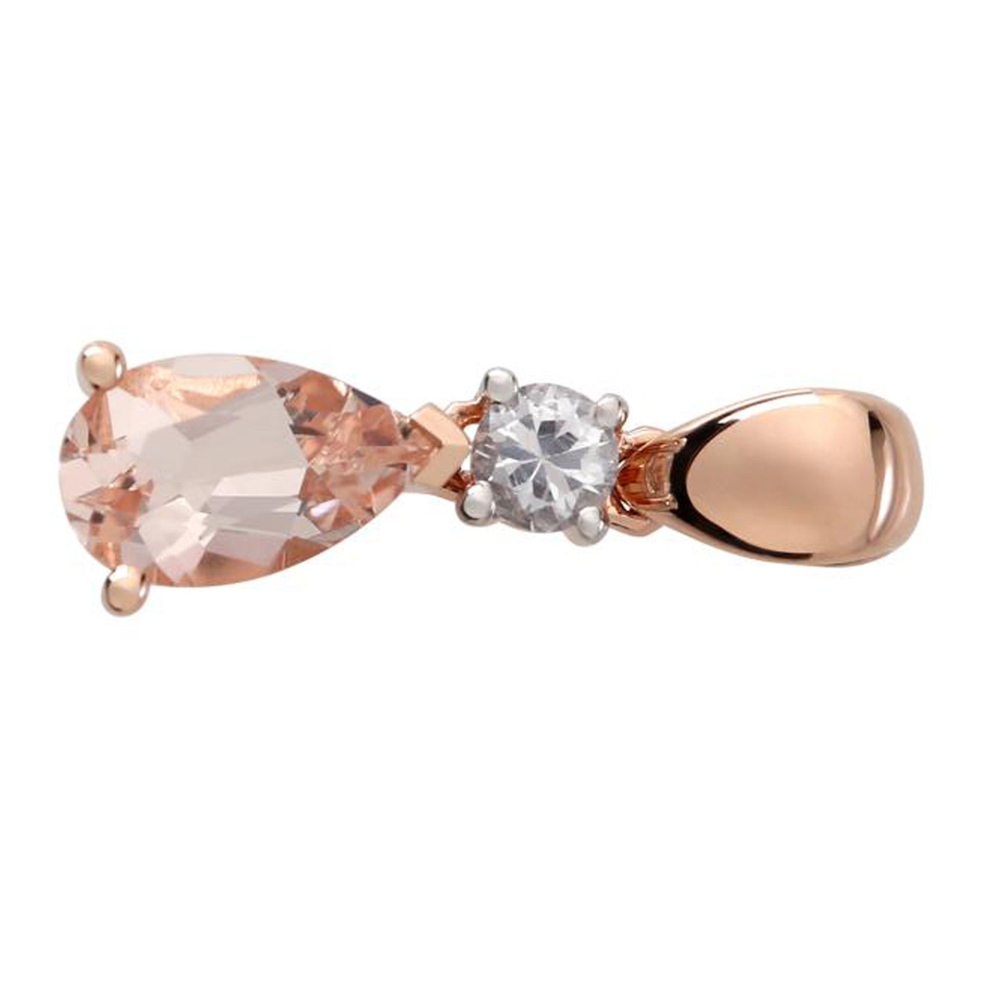 14Kt Rose Gold Morganite With White Sapphire Pendant - Pinctore