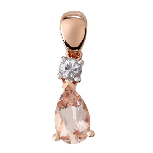 14Kt Rose Gold Morganite With White Sapphire Pendant - Pinctore