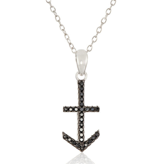 Pinctore Sterling Silver Black Spinel Anchor Pendant Necklace, 18"