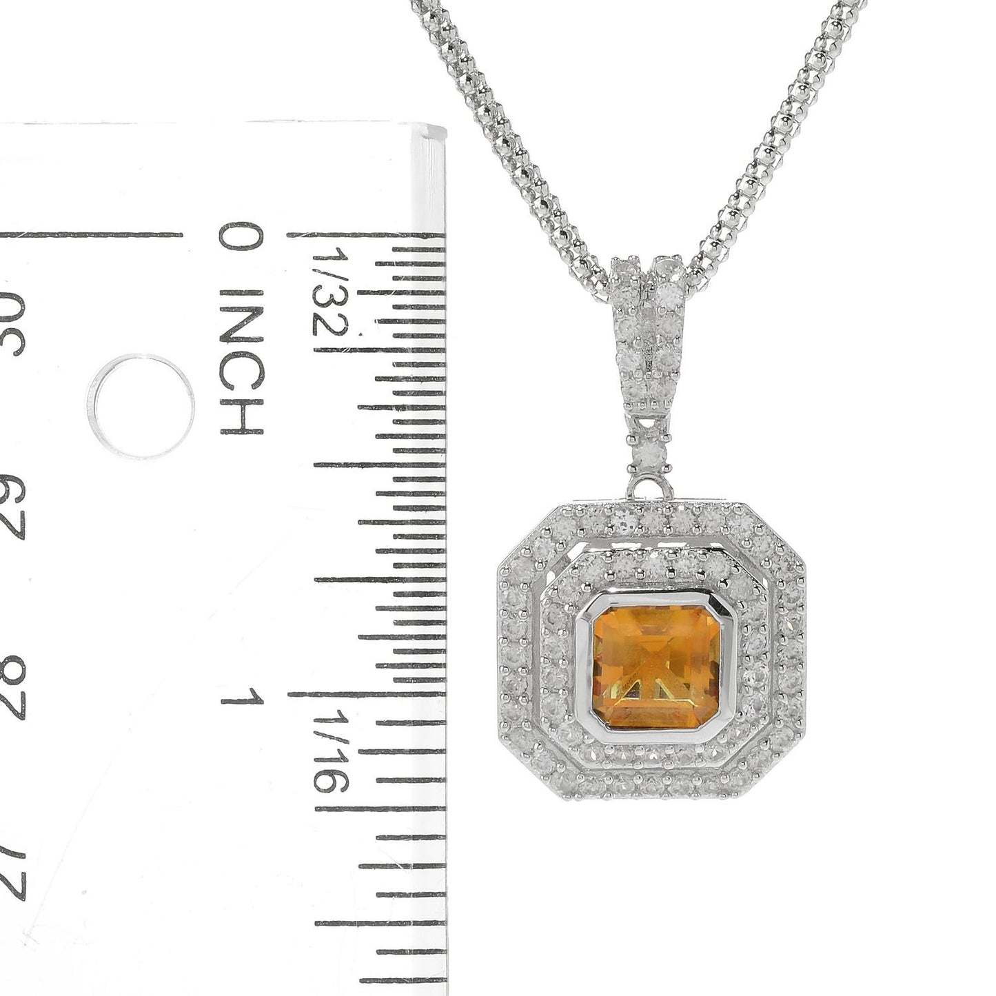 925 Sterling Silver Honey Citrine, White Natural Zircon Pendant - Pinctore