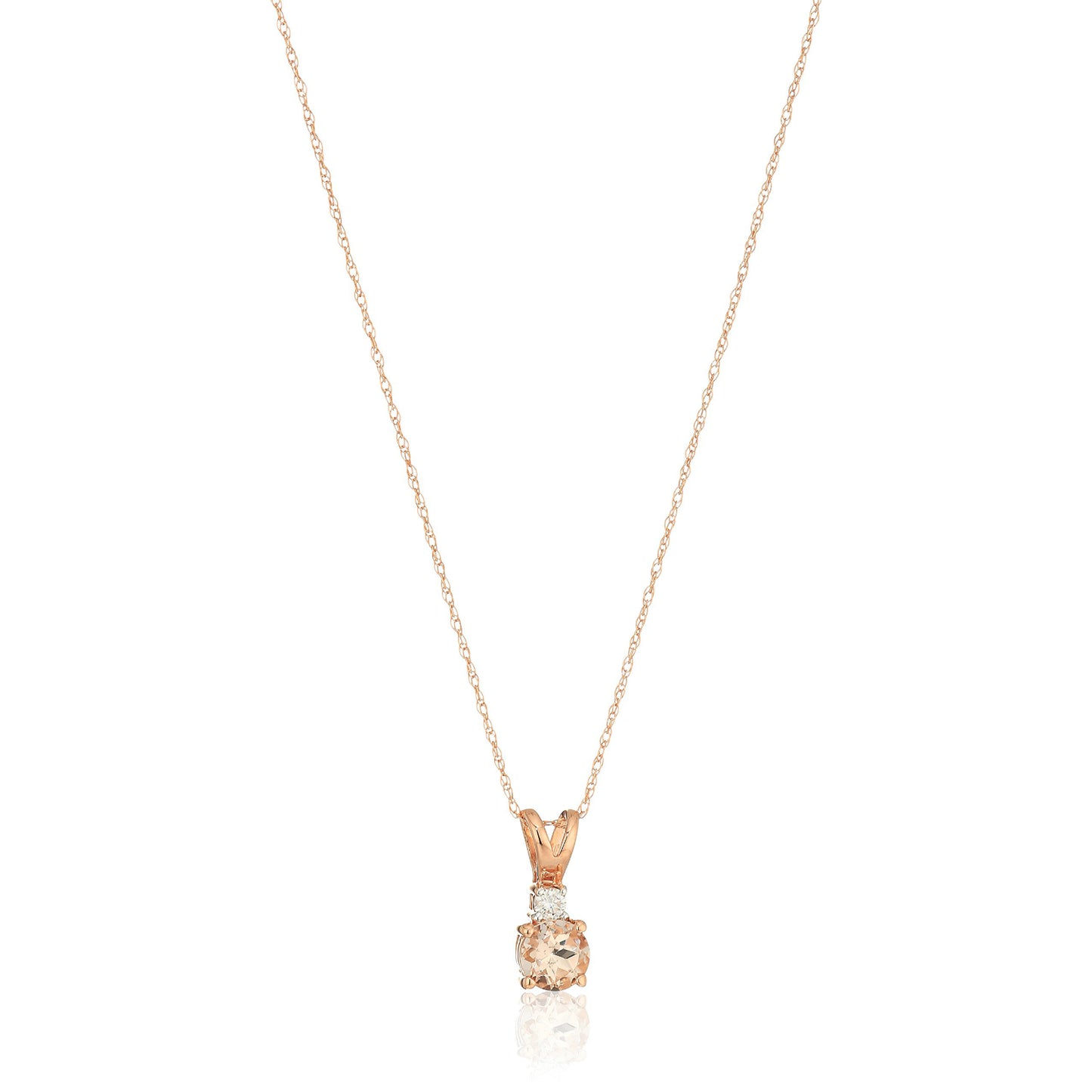 10k Rose Gold Morganite and Diamond Solitaire Pendant Necklace, 18" - Pinctore