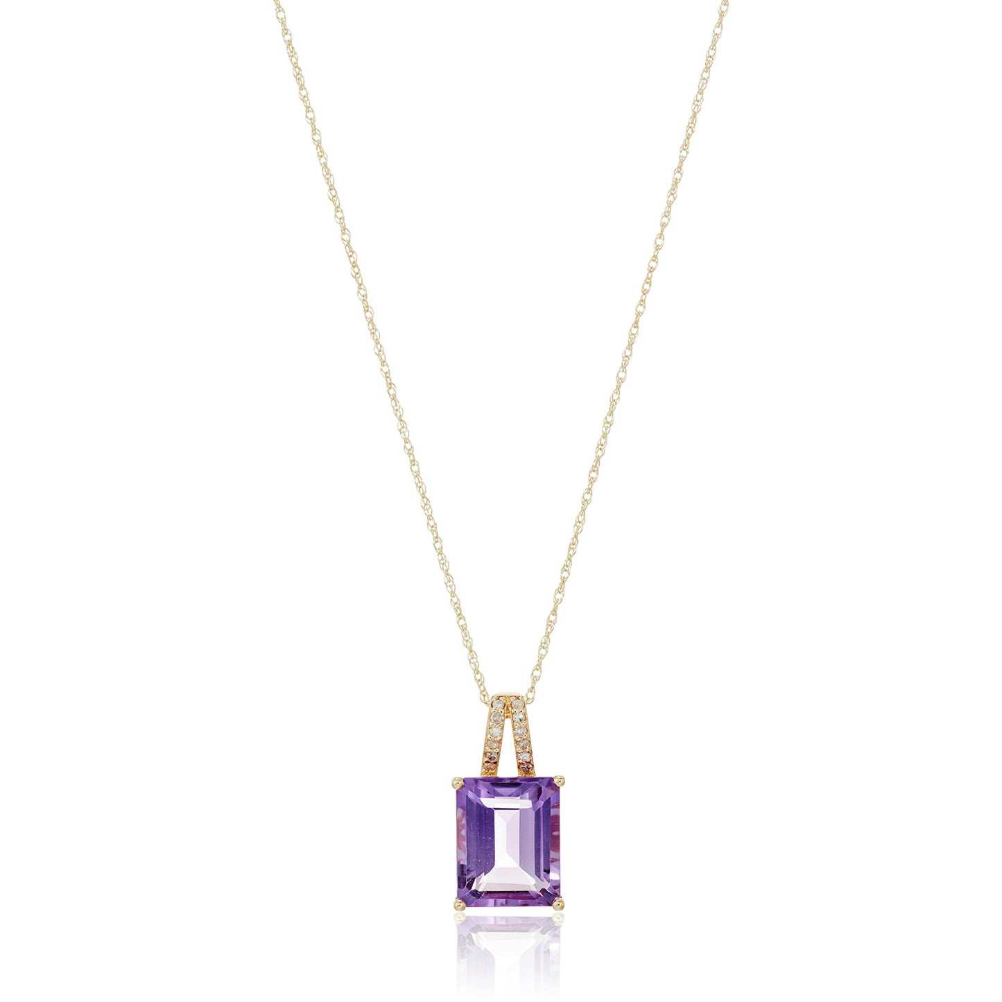 14k Yellow Gold Amethyst & Diamond Accented Pendant - Pinctore