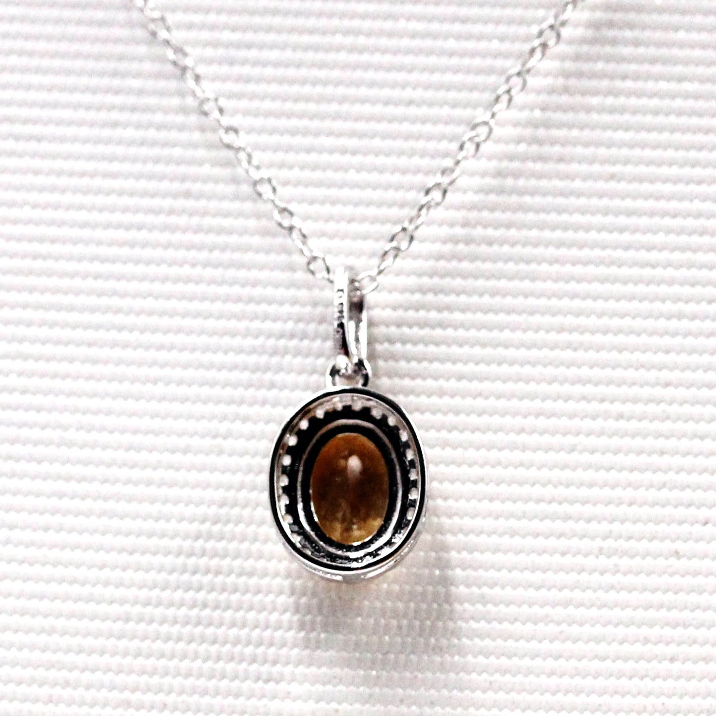 Sterling Silver Oval Citrine and White Topaz Pendant Necklace, 18" - Pinctore