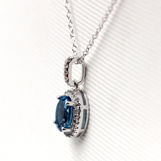 Ster Silver Oval London Blue Topaz & White Topaz Pendant Necklace, 18" - Pinctore