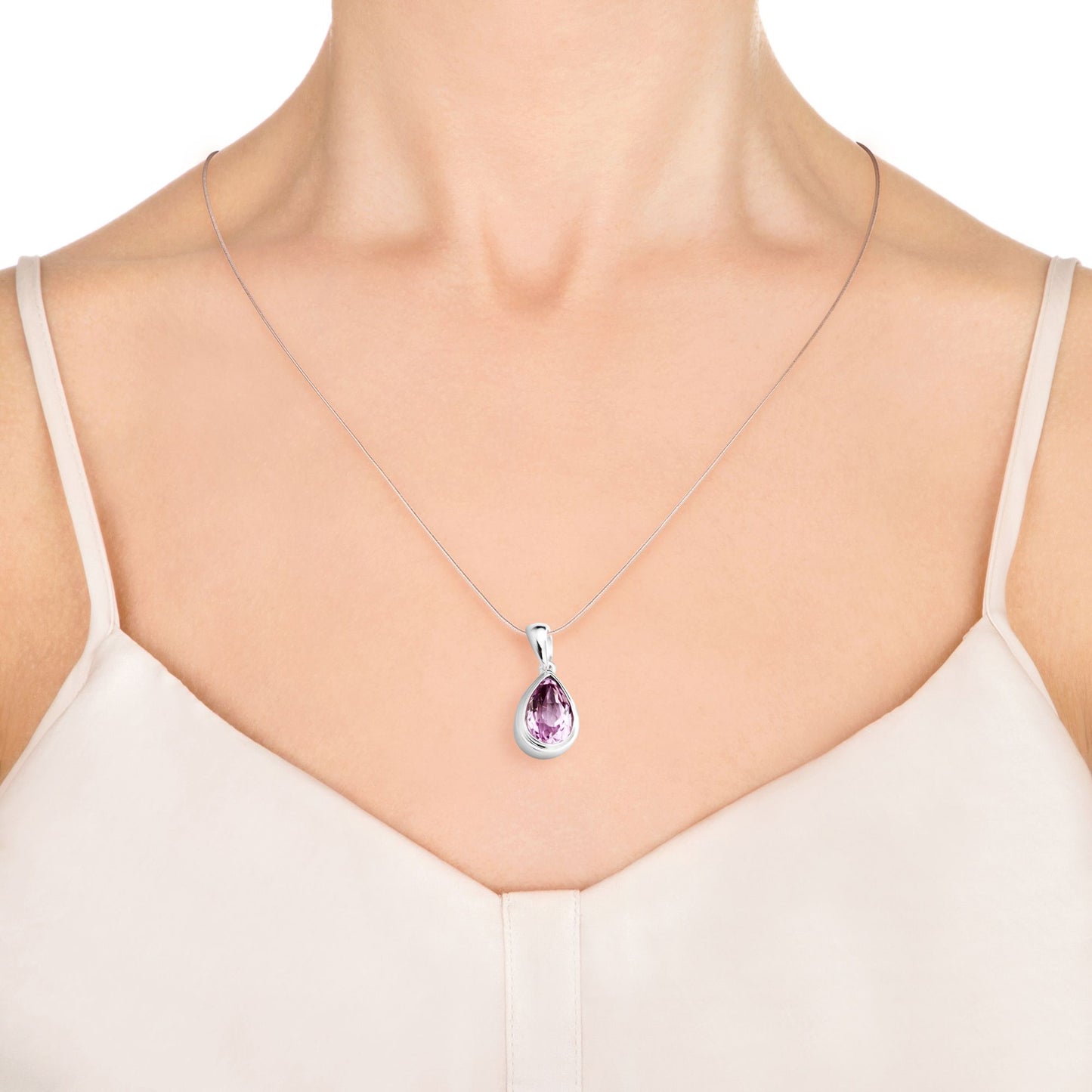 14KT White Gold Kunzite Pendant - Pinctore