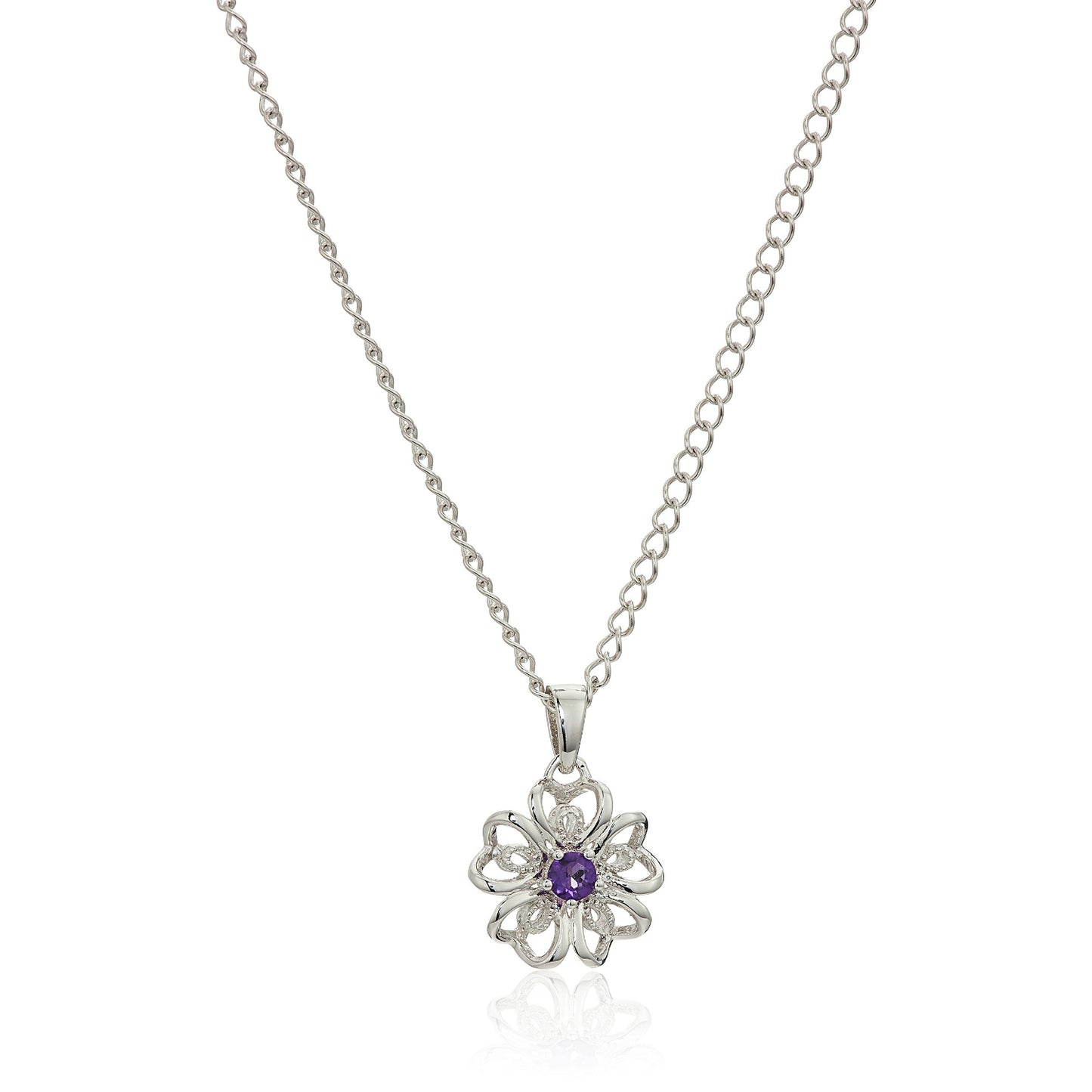 Sterling Silver African Amethyst Flower Pendant Necklace, 18" - Pinctore