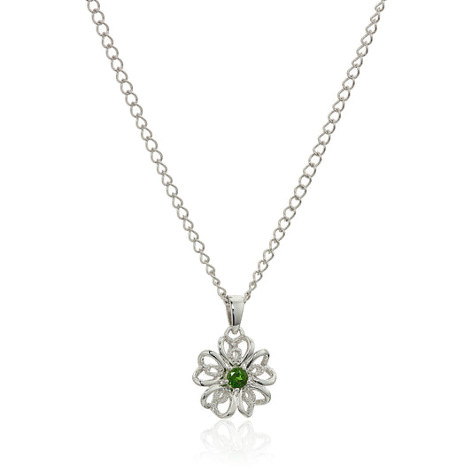 Sterling Silver Chrome Diopside Flower Pendant Necklace, 18" - Green - Pinctore