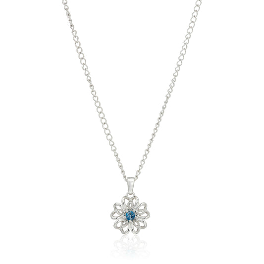 Sterling Silver London Blue Topaz Black Flower Pendant Necklace, 18" - Pinctore