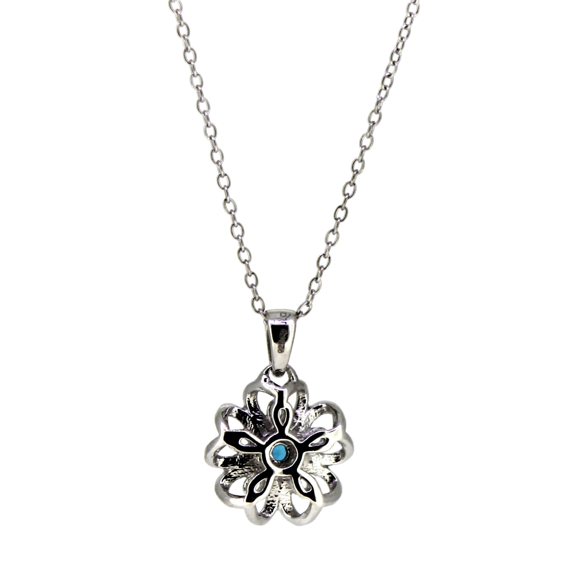 Sterling Silver Apatite Black Flower Pendant Necklace, 18" - Pinctore