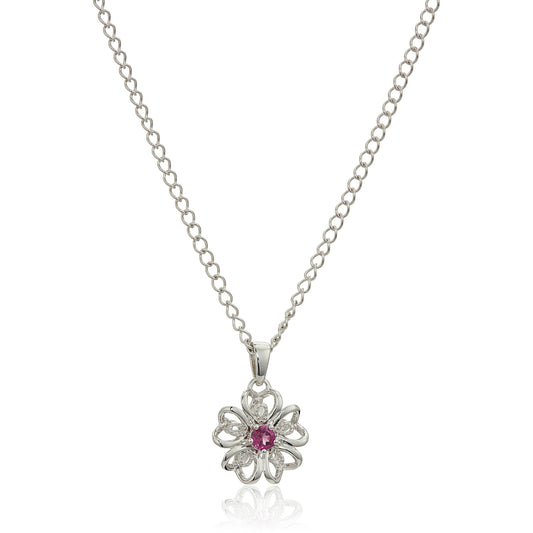 Sterling Silver Pink Tourmaline Flower Pendant Necklace, 18" - Pinctore