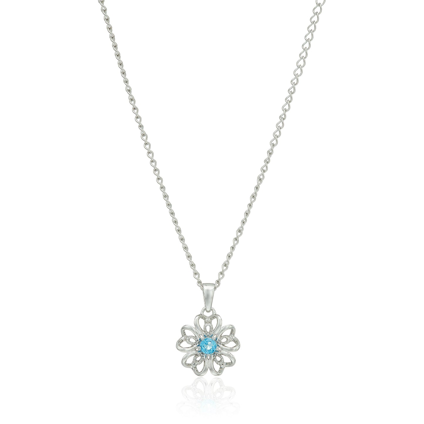 Sterling Silver Swiss Blue Topaz Black Flower Pendant Necklace, 18" - Pinctore