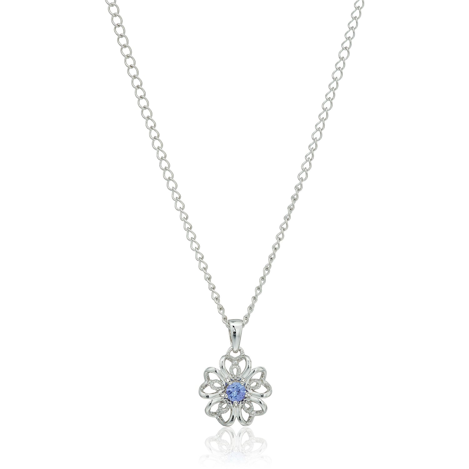 Sterling Silver Tanzanite Black Flower Pendant Necklace, 18" - Pinctore