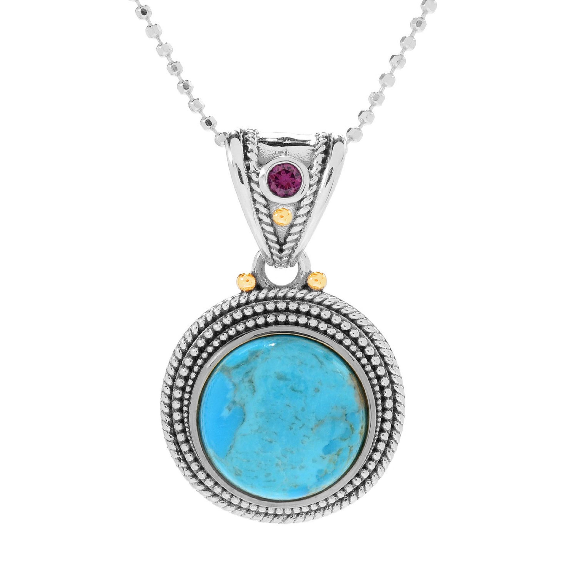 925 Sterling Silver Blue Mohave Turquoise, Rhodolite Garnet Pendant - Pinctore