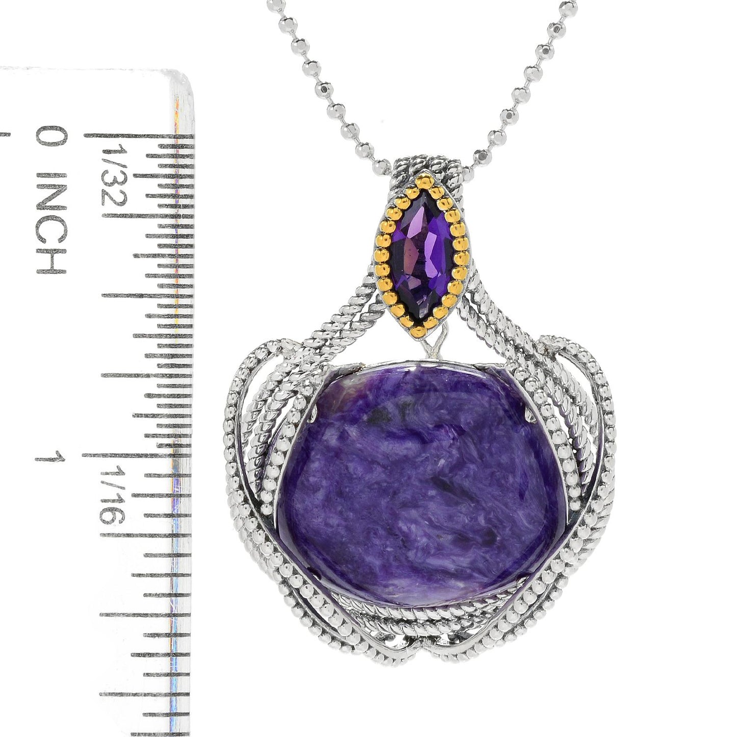 925 Sterling Silver African Amethyst, Charoite Pendant - Pinctore