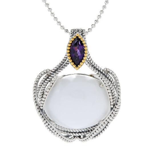 925 Sterling Silver White Magnesite, African Amethyst Pendant - Pinctore