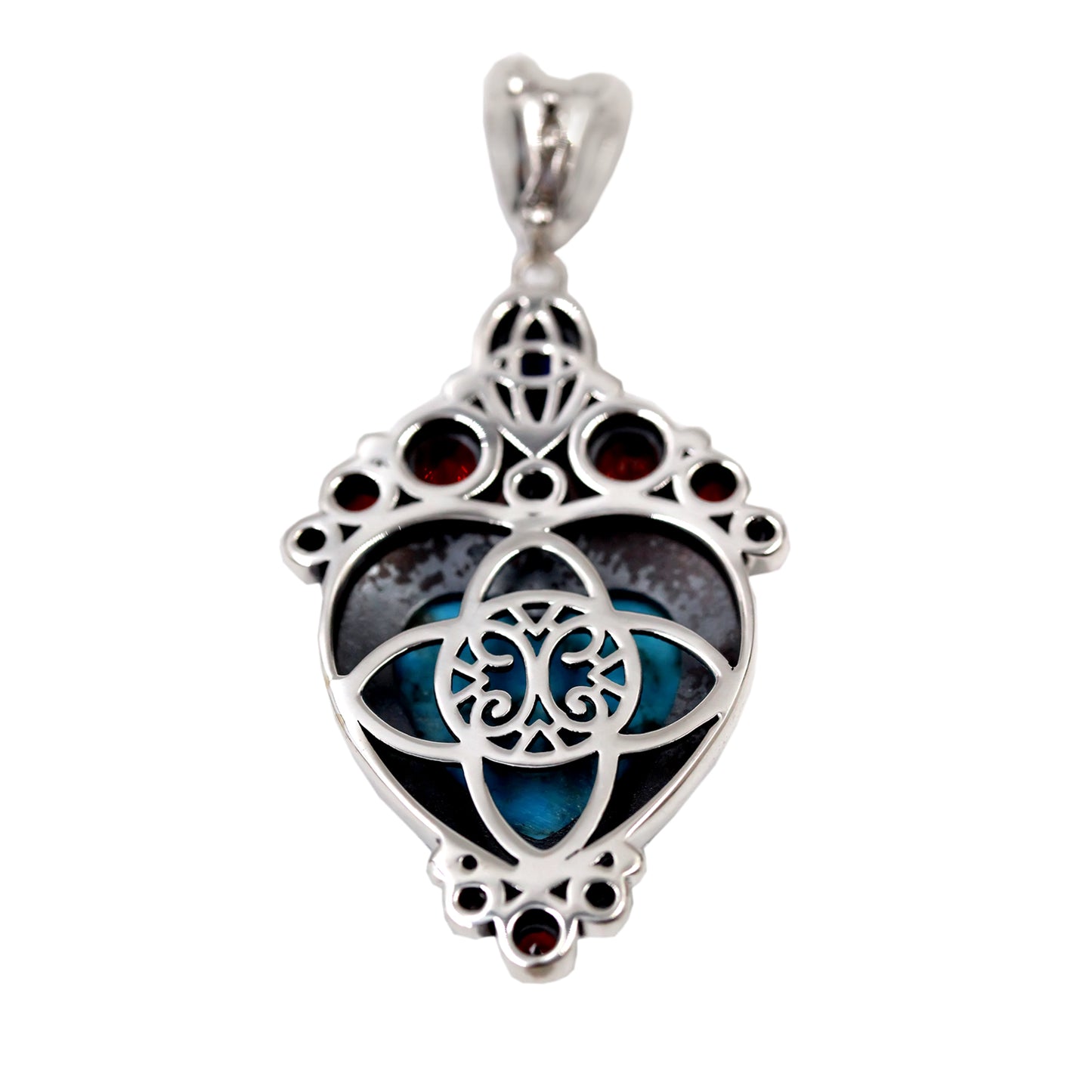 925 Sterling Silver Red Garnet, Blue Mohave Turquoise, Lapis Lazulli Pendant - Pinctore