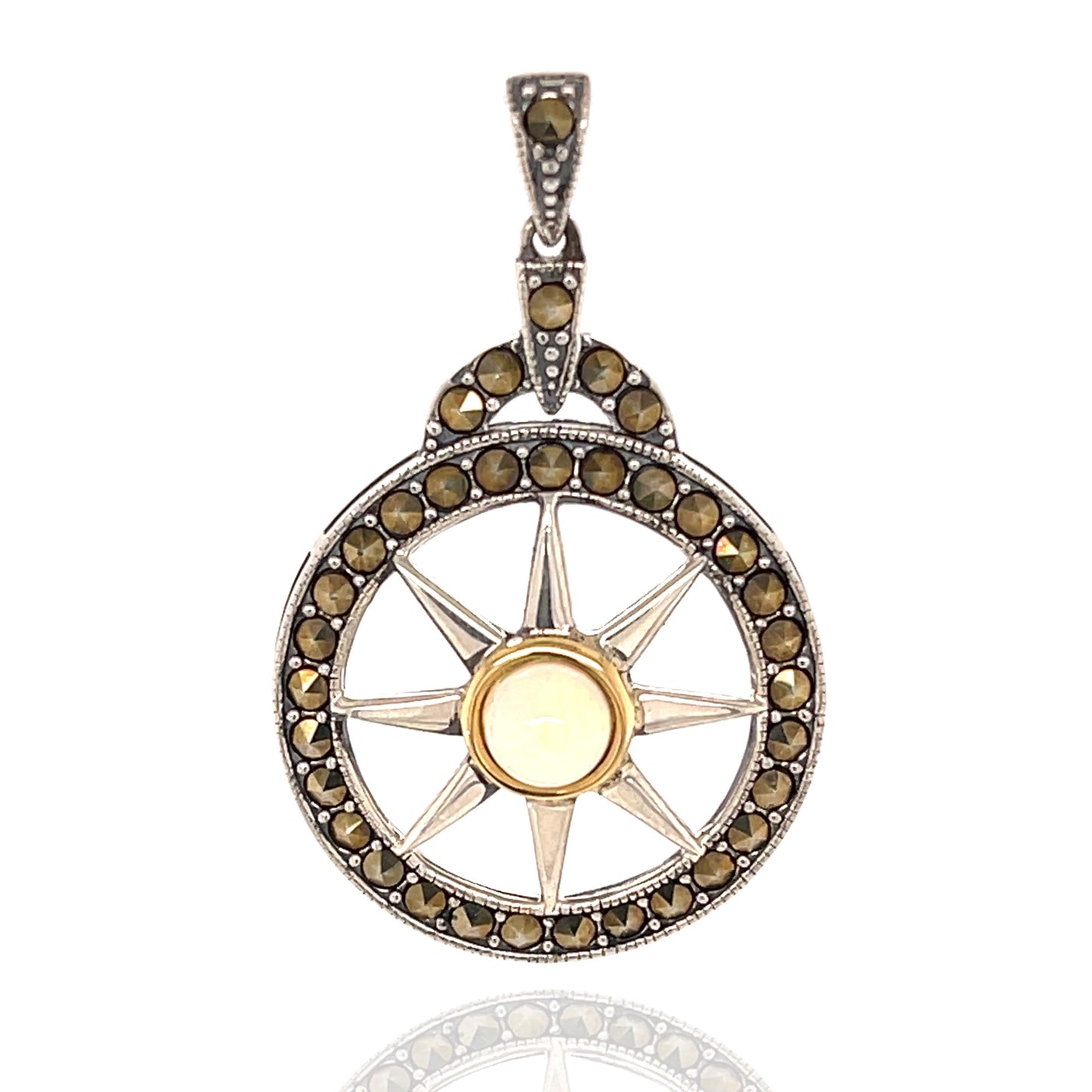 14k Yellow Gold With 925 Sterling Silver Marcasite Pendant - Pinctore