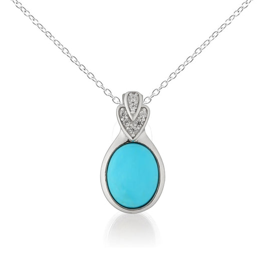 Sterling Silver 925 Sleeping Beauty Turquoise, White Natural Zircon Pendant - Pinctore