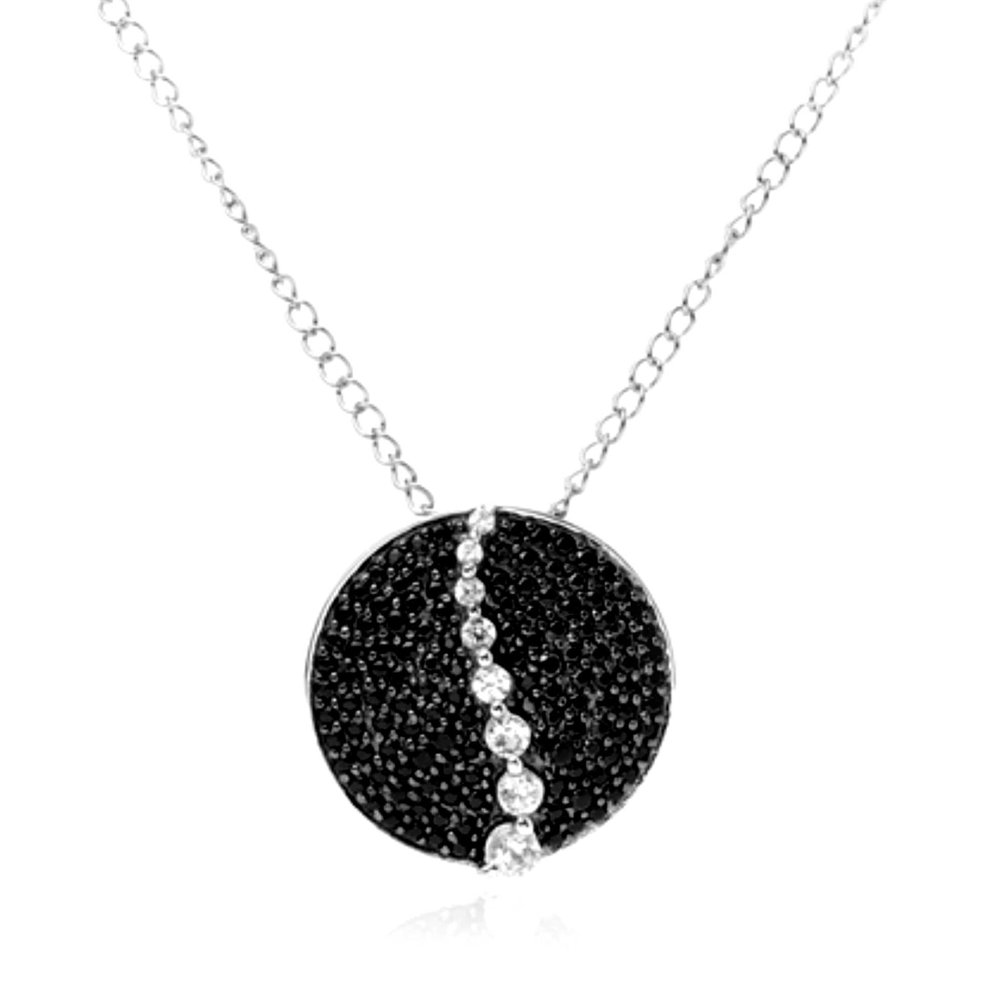 925 Sterling Silver Black Spinel, White Natural Zircon Pendant - Pinctore