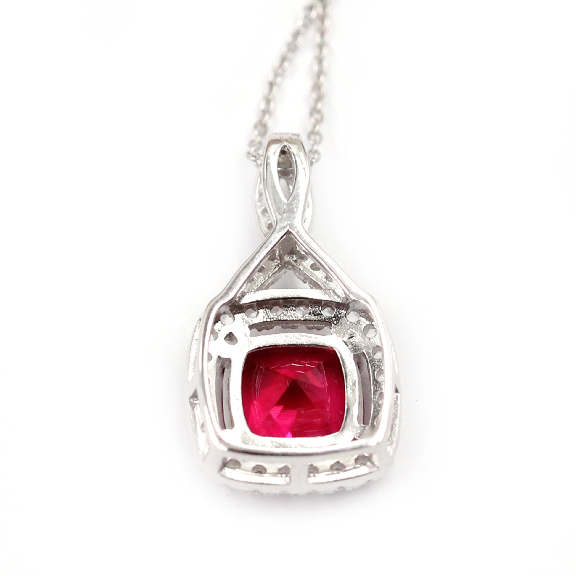 925 Sterling Silver Created Ruby, Created White Sapphire Pendant - Pinctore