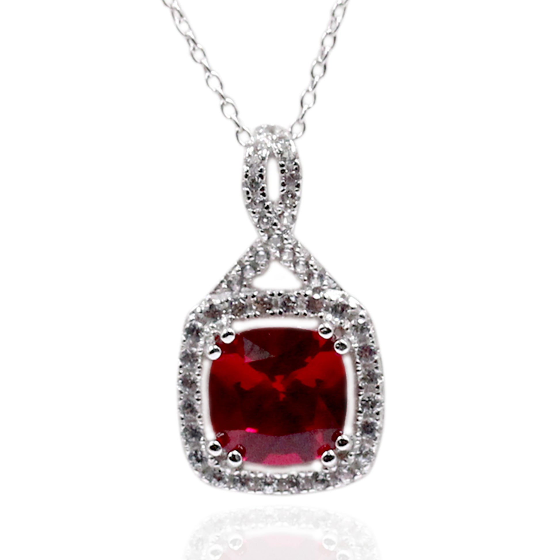 925 Sterling Silver Created Ruby, Created White Sapphire Pendant - Pinctore