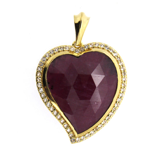925 Sterling Silver White Topaz, Indian Ruby Pendant - Pinctore