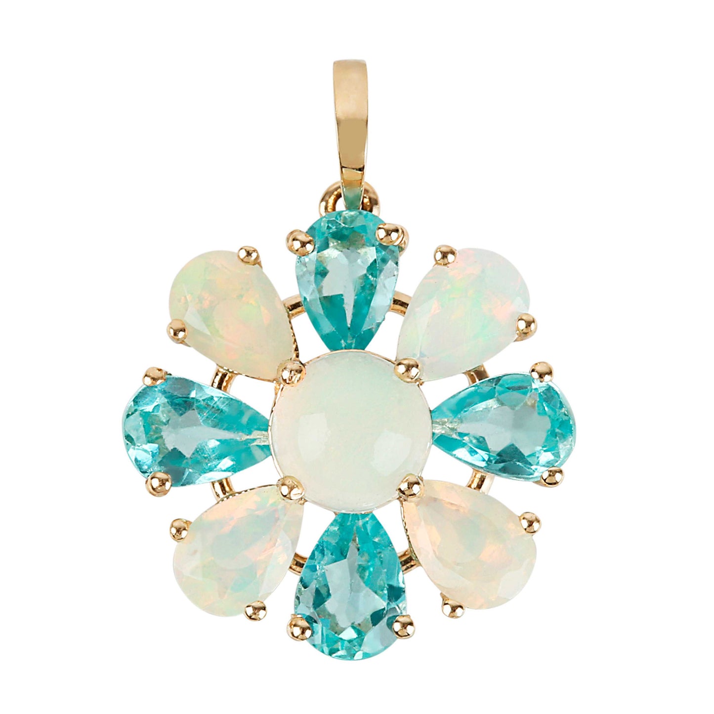 14Kt Yellow Gold Ethiopian Opal With Blue Apatite Pendant - Pinctore
