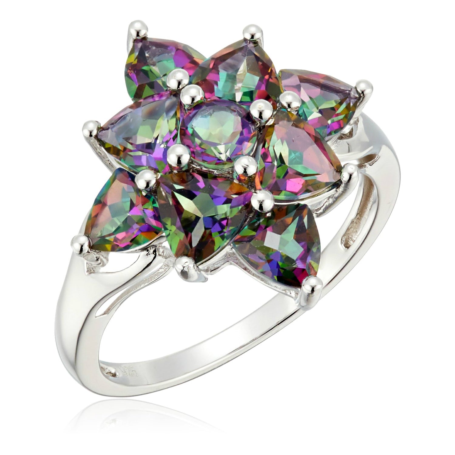 Sterling Silver Mystic Topaz Cluster Ring - pinctore